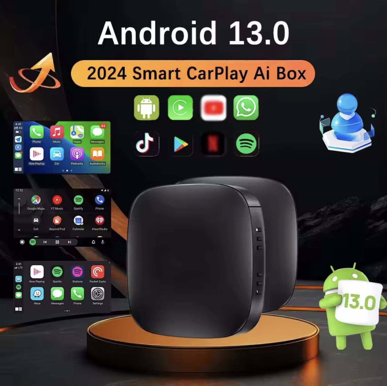 Android 13 Carplay Wireless Android Smart Box Car WIFI YouTube - Image 4